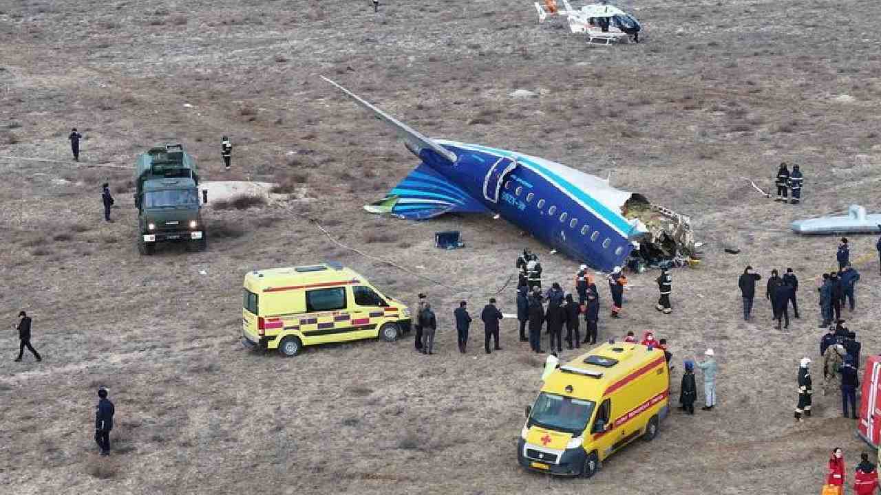 azerbaijan airlines plane with 67 on board crashes