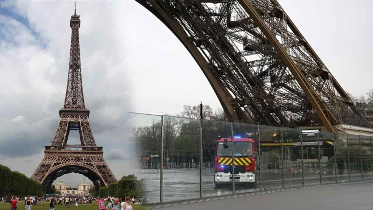 eiffel tower catches fire